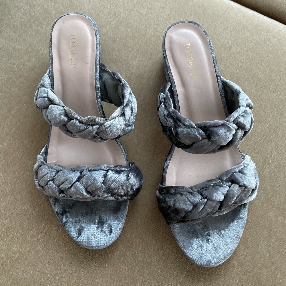 Velvet Block Heeled Slides